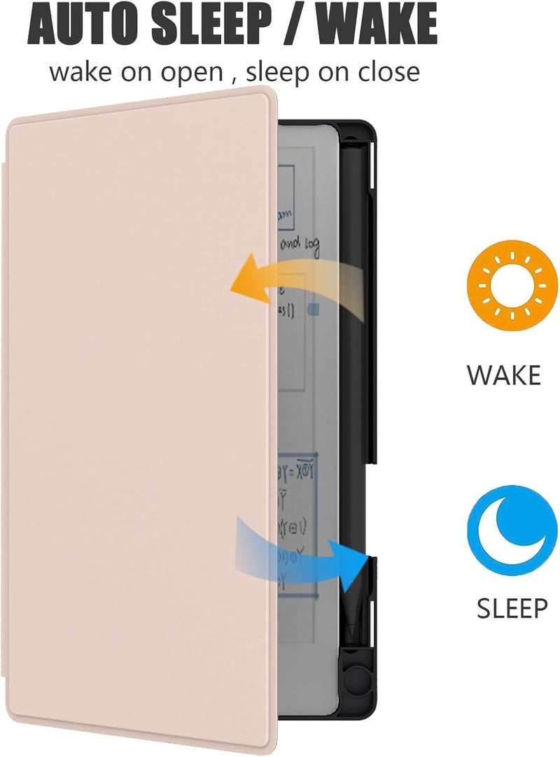 E NET-CASE غلاف لجهاز Remarkable Paper Pro Move 7.3 بوصة، غلاف كتابي بملمس جلدي مع حامل قلم مدمج للإصدار 2025 (ذهبي وردي) - Image 2