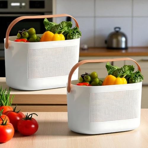 Homestrap Multipurpose Caddy with handle | Storage Baskets with Handles Set of 2 | Shelf Organizers Basket for Bathroom, Kitchen, Dorm Room, Pantry, Baby Products (White) - Image 1