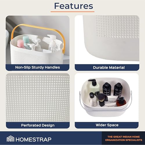Homestrap Multipurpose Caddy with handle | Storage Baskets with Handles Set of 2 | Shelf Organizers Basket for Bathroom, Kitchen, Dorm Room, Pantry, Baby Products (White) - Image 3