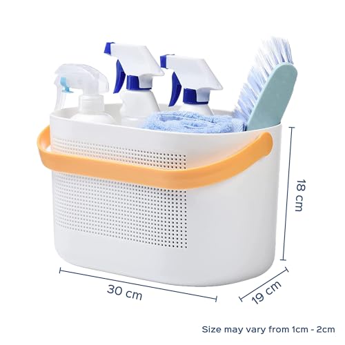 Homestrap Multipurpose Caddy with handle | Storage Baskets with Handles Set of 2 | Shelf Organizers Basket for Bathroom, Kitchen, Dorm Room, Pantry, Baby Products (White) - Image 2