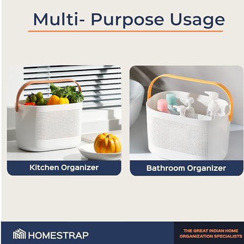 Homestrap Multipurpose Caddy with handle | Storage Baskets with Handles Set of 2 | Shelf Organizers Basket for Bathroom, Kitchen, Dorm Room, Pantry, Baby Products (White) - Image 5