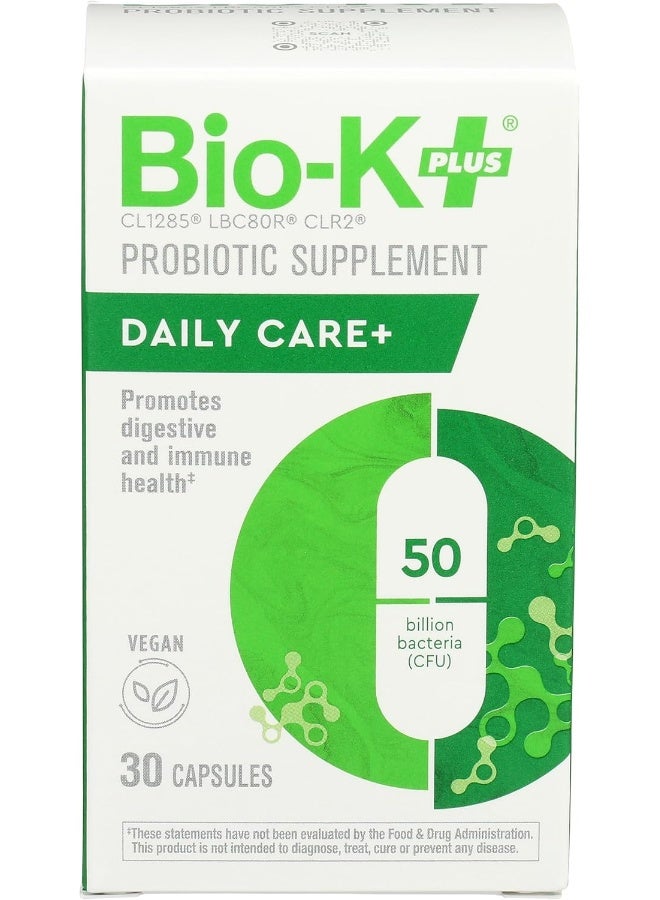 Bio-K Plus Daily Care Plus Probiotic Supplement Capsules for Adult Men and Women, 50 Billion Active Bacteria, Promotes Immune System Health - Vegan And Gluten-Free Delayed Release, 30 Capsules/Box - Image 1