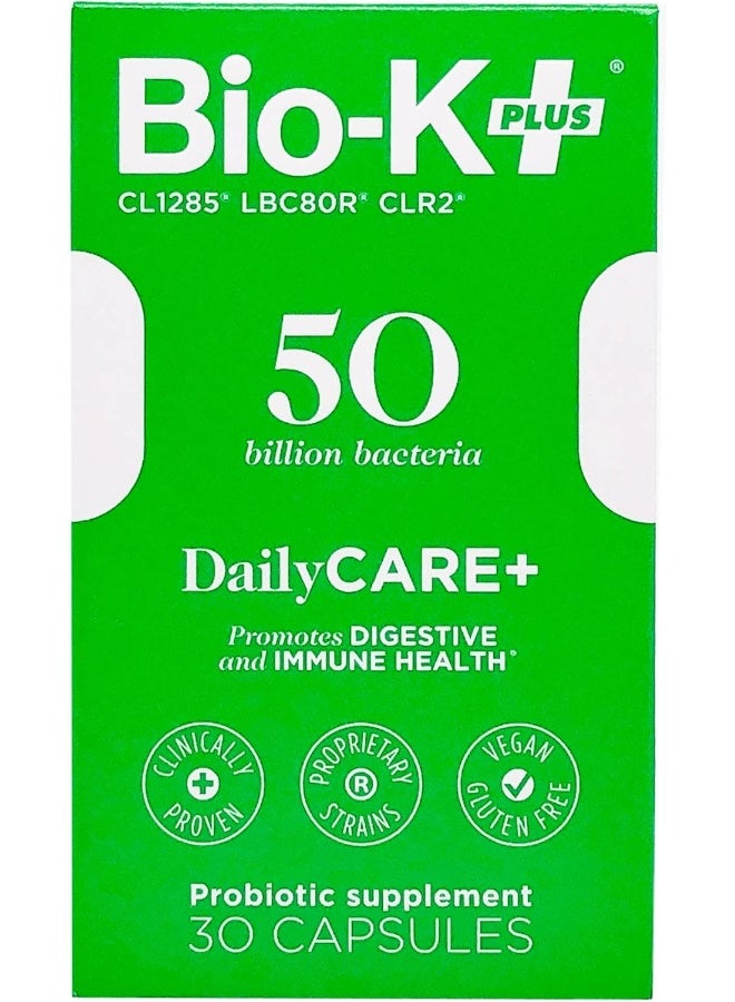 Bio-K Plus Daily Care Plus Probiotic Supplement Capsules for Adult Men and Women, 50 Billion Active Bacteria, Promotes Immune System Health - Vegan And Gluten-Free Delayed Release, 30 Capsules/Box - Image 3