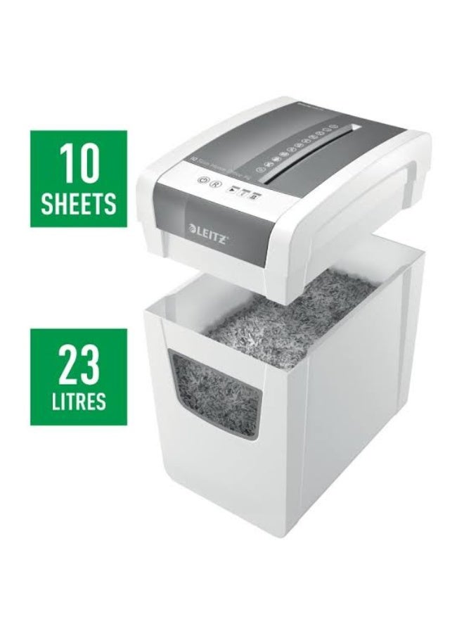 Leitz IQ Slim Home Office Cross-Cut Paper Shredder, 10-Sheet Capacity, 23L Bin, P-4 Security Level, Anti-Jam Technology, LE8001-00 - White - Image 2