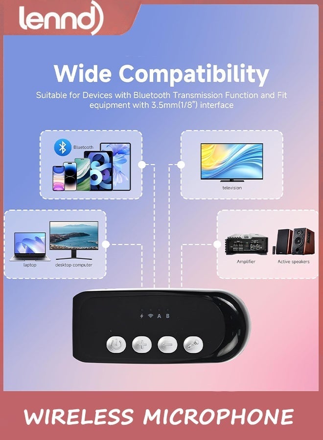 LENND Wireless Microphone, Rechargeable Wireless Microphones with One-to-One Chip Connection and LED Lights, 40H Duration, 200FT Range Receiving, Less Latency Karaoke Microphone for Singing, Speech, Party - Image 3