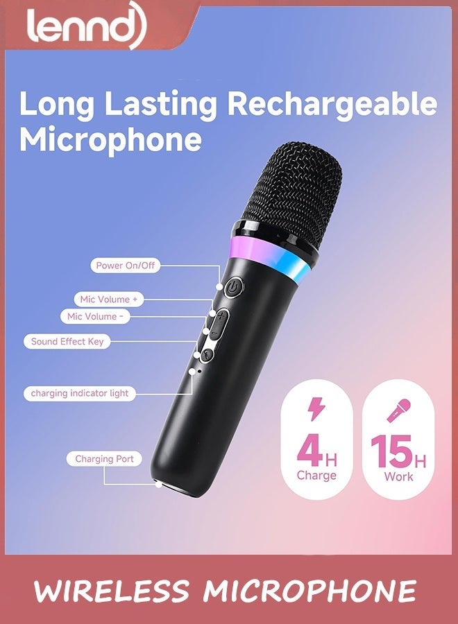 LENND Wireless Microphone, Rechargeable Wireless Microphones with One-to-One Chip Connection and LED Lights, 40H Duration, 200FT Range Receiving, Less Latency Karaoke Microphone for Singing, Speech, Party - Image 4