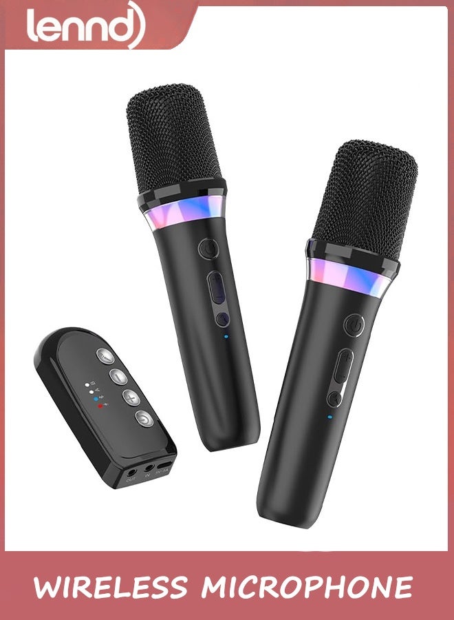 LENND Wireless Microphone, Rechargeable Wireless Microphones with One-to-One Chip Connection and LED Lights, 40H Duration, 200FT Range Receiving, Less Latency Karaoke Microphone for Singing, Speech, Party - Image 1