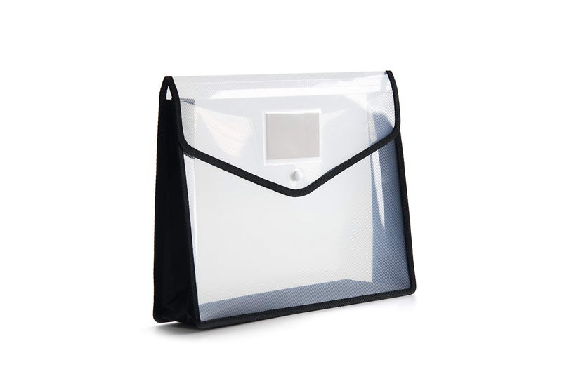 JIZISO Plastic File Folder Poly Envelope Expanding File Wallet Document Folder with Snap Button Closure, Legal Size, 5 Pack Large Waterproof Accordion File Pouch (Transparent&Black) - Image 4