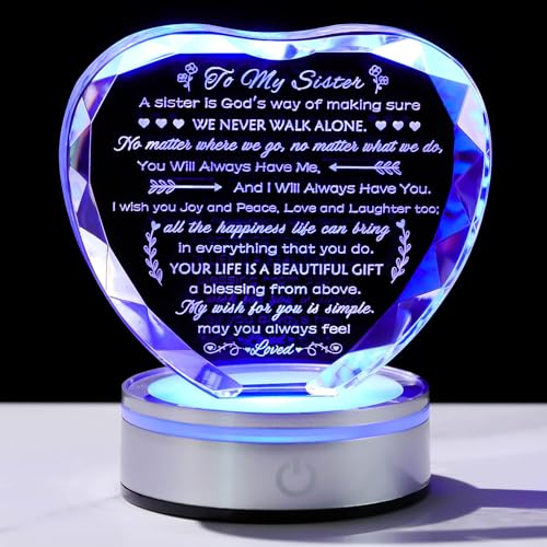 Movdyka Sister Birthday Gifts Crystal Keepsake with LED Base Laser Engraved Sister Gifts from Sister Soul Sister Gifts for Women Unique Big Sister Gifts for Girls Best Sister Ever Gifts - Image 1