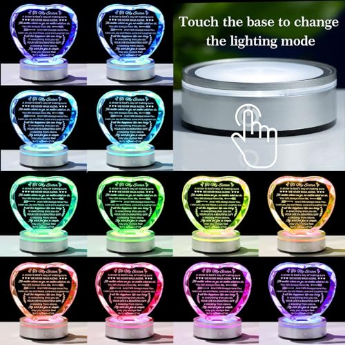Movdyka Sister Birthday Gifts Crystal Keepsake with LED Base Laser Engraved Sister Gifts from Sister Soul Sister Gifts for Women Unique Big Sister Gifts for Girls Best Sister Ever Gifts - Image 3