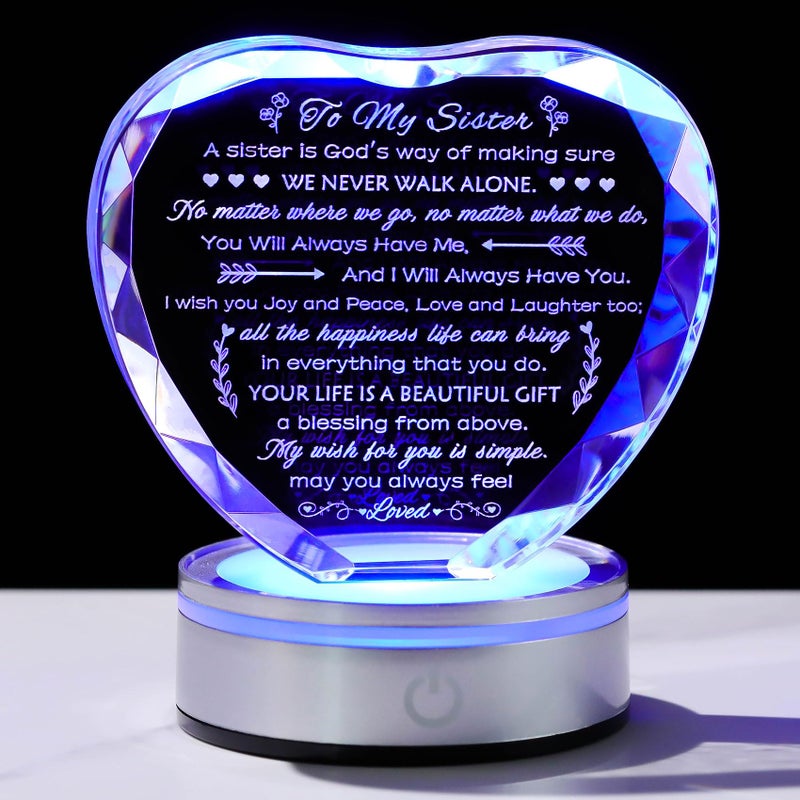 Movdyka Sister Birthday Gifts Crystal Keepsake with LED Base Laser Engraved Sister Gifts from Sister Soul Sister Gifts for Women Unique Big Sister Gifts for Girls Best Sister Ever Gifts - Image 2