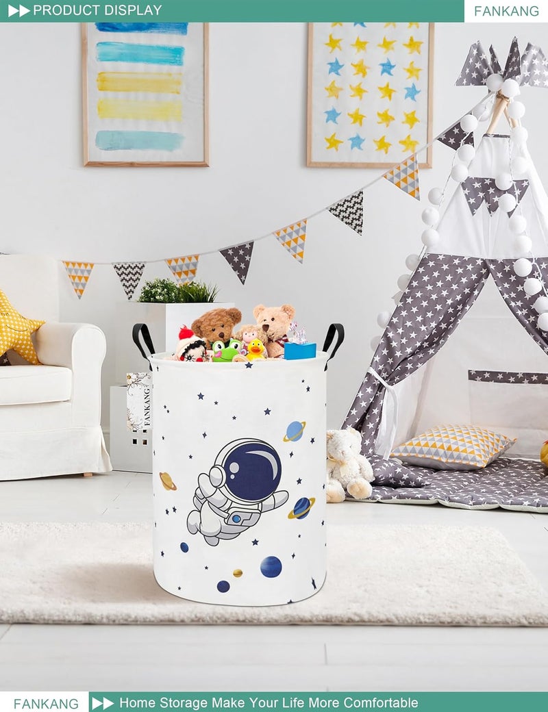 FANKANG Storage Basket, Nursery Hamper Canvas Laundry Basket Foldable with Waterproof PE Coating Large Storage Baskets for Kids Boys and Girls, Office, Bedroom, Clothes,Toys(Astronaut) - Image 5