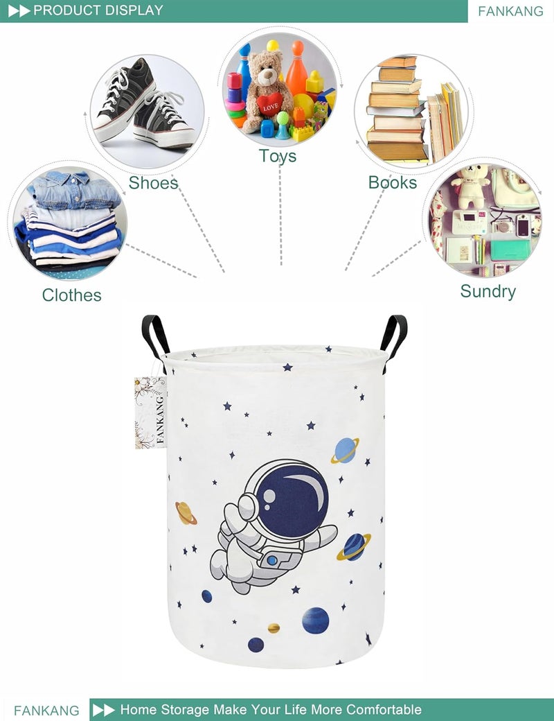 FANKANG Storage Basket, Nursery Hamper Canvas Laundry Basket Foldable with Waterproof PE Coating Large Storage Baskets for Kids Boys and Girls, Office, Bedroom, Clothes,Toys(Astronaut) - Image 3