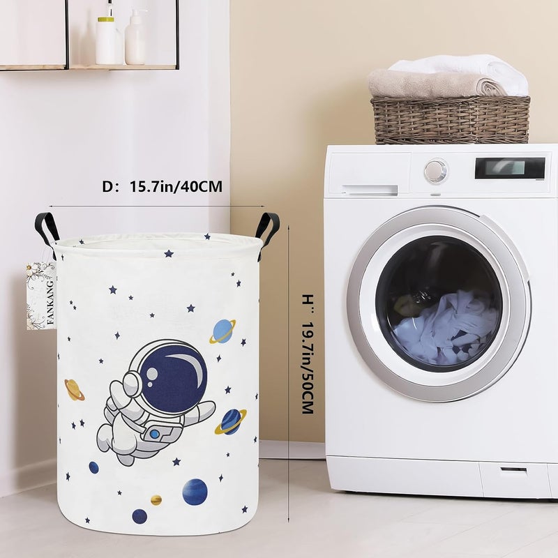 FANKANG Storage Basket, Nursery Hamper Canvas Laundry Basket Foldable with Waterproof PE Coating Large Storage Baskets for Kids Boys and Girls, Office, Bedroom, Clothes,Toys(Astronaut) - Image 2