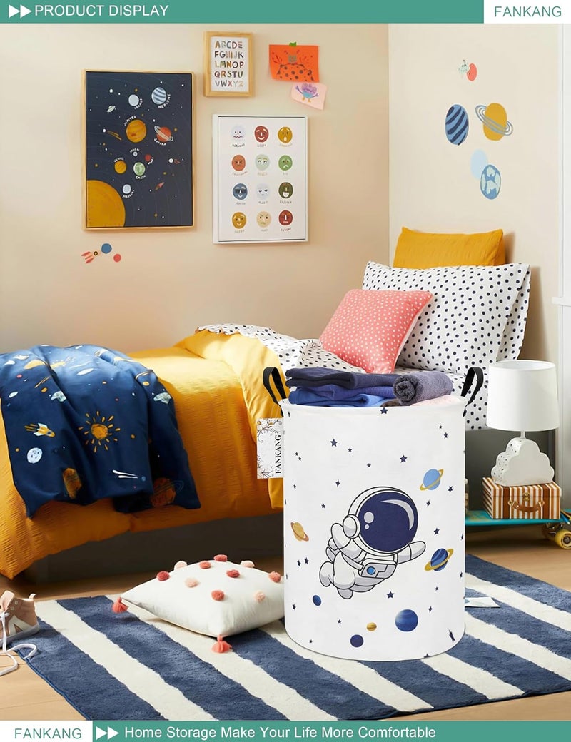 FANKANG Storage Basket, Nursery Hamper Canvas Laundry Basket Foldable with Waterproof PE Coating Large Storage Baskets for Kids Boys and Girls, Office, Bedroom, Clothes,Toys(Astronaut) - Image 4