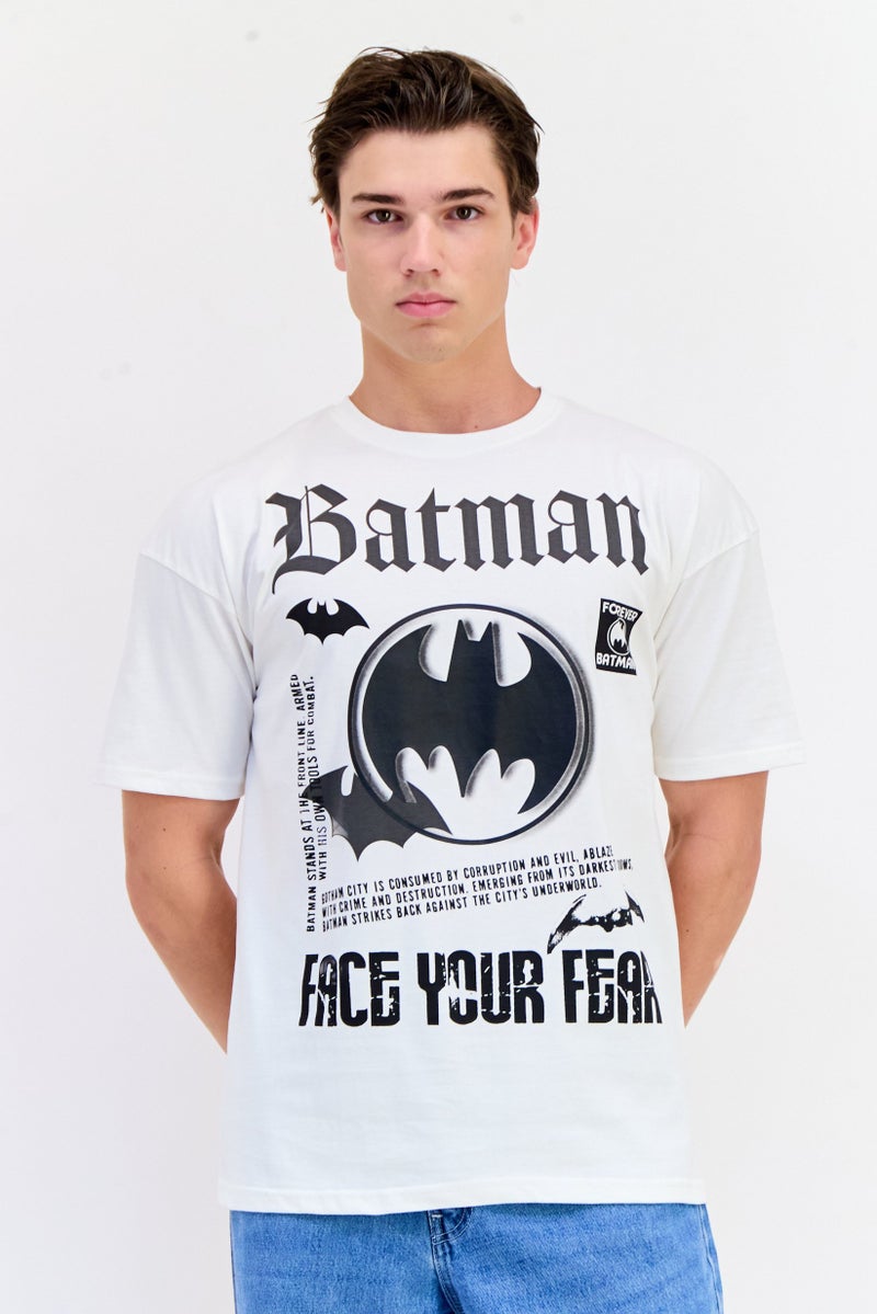 Batman Men Crew Neck Short Sleeves Graphic Print T-Shirt, Off White - Image 1