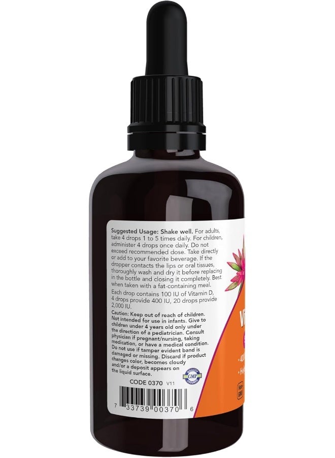 now فيتامين د-3 السائل من نوا فودز 400 وحدة دولية/4 قطرات 2 أونصة - Image 3