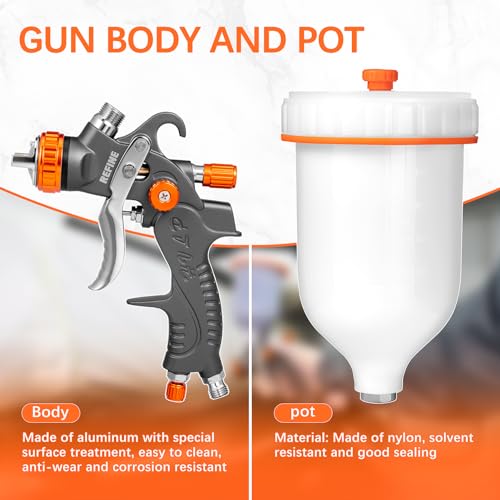 REFINE HVLP Air Gravity Spray Gun Sets, 2-Spray Paint Gun, 1.0mm 100ml & 1.4/1.7mm 600ml Auto Paint Sprayer Gun with Air Regulator for Car Paint, Primer, Topcoat & Touch-Up, Furniture, House Painting. - Image 3