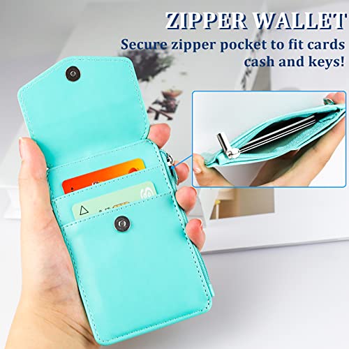 Teskyer Leather Badge Holder with Lanyard and Retractable Badge Reel, 4 Card Slots ID Card Holder with 1 Zipper Pocket for Office School Name Work IDs, Green - Image 4