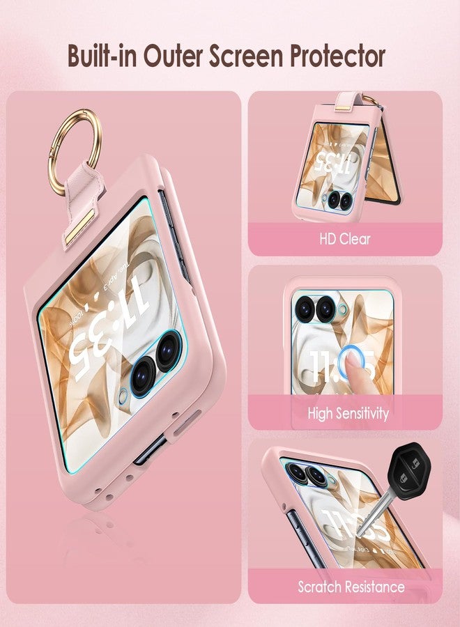 Caka جراب Caka لهاتف Motorola Razr 2024/2025 [غير متوافق مع Plus أو Ultra]، مزود بحلقة تثبيت للأصابع وواقي شاشة مدمج، غطاء هاتف نحيف مقاوم للصدمات لهاتف Moto Razr 2024 و2025 - وردي - Image 5