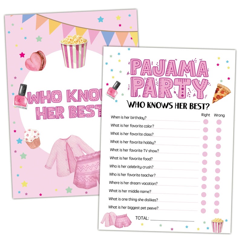 Levitatinyear Slumber Party Games Who Knows Her Best Pajama Party Game for Adults 30 Sleepover Games Cards 5 X 7 Sleepover Birthday Party Favors Supplies Decorations 14
