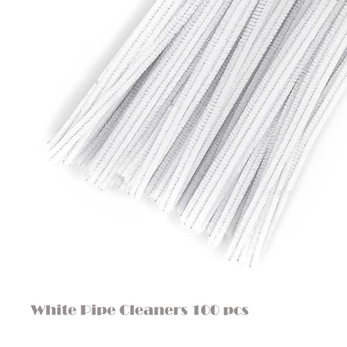 Swpohrat 100 Pieces White Pipe Cleaner Craft Set,Thick Fuzzy Chenille Stem Pipe Cleaners for DIY Craft Projects and Decorations - Image 2
