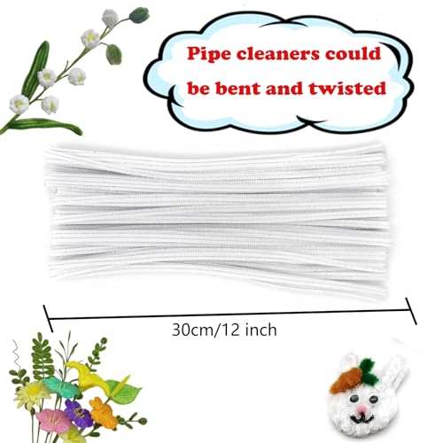 Swpohrat 100 Pieces White Pipe Cleaner Craft Set,Thick Fuzzy Chenille Stem Pipe Cleaners for DIY Craft Projects and Decorations - Image 3