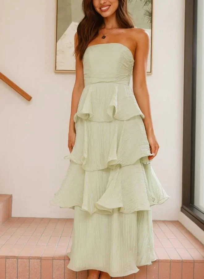Take Two Green Ruffled Tiered Maxi Dress