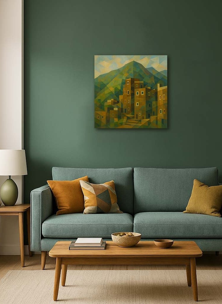 tethkar A canvas painting depicting the historic village of Rijal Almaa.  - Image 3