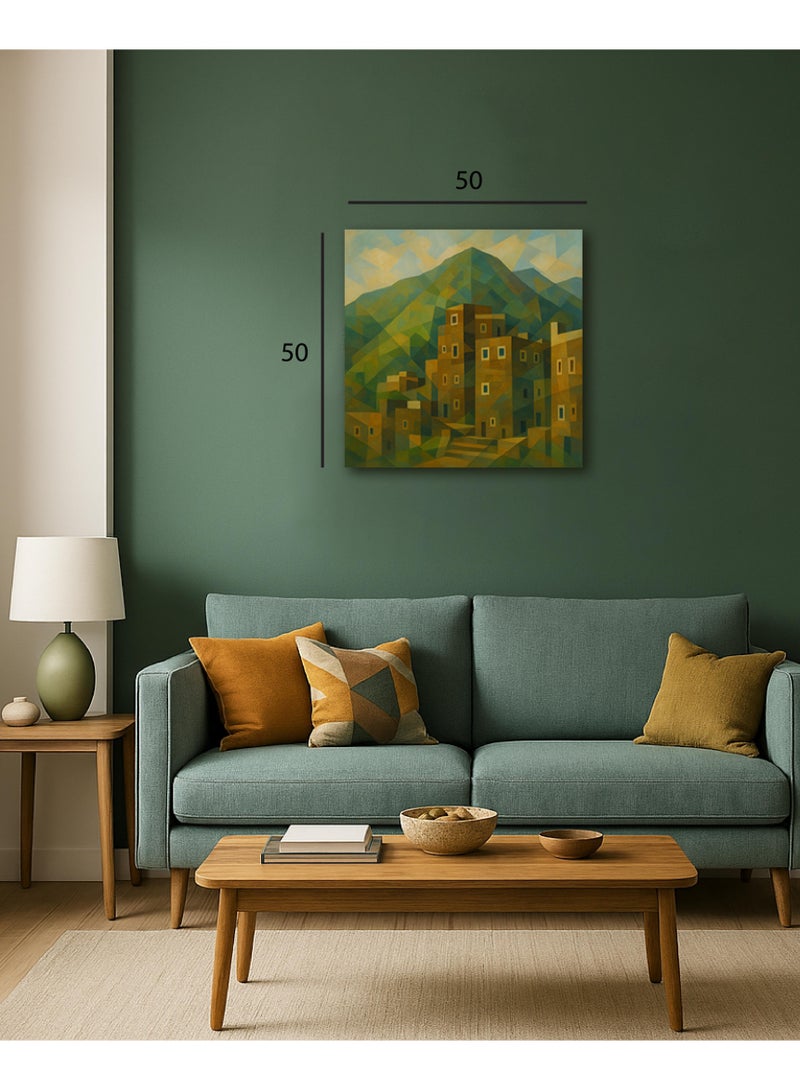 tethkar A canvas painting depicting the historic village of Rijal Almaa.  - Image 2