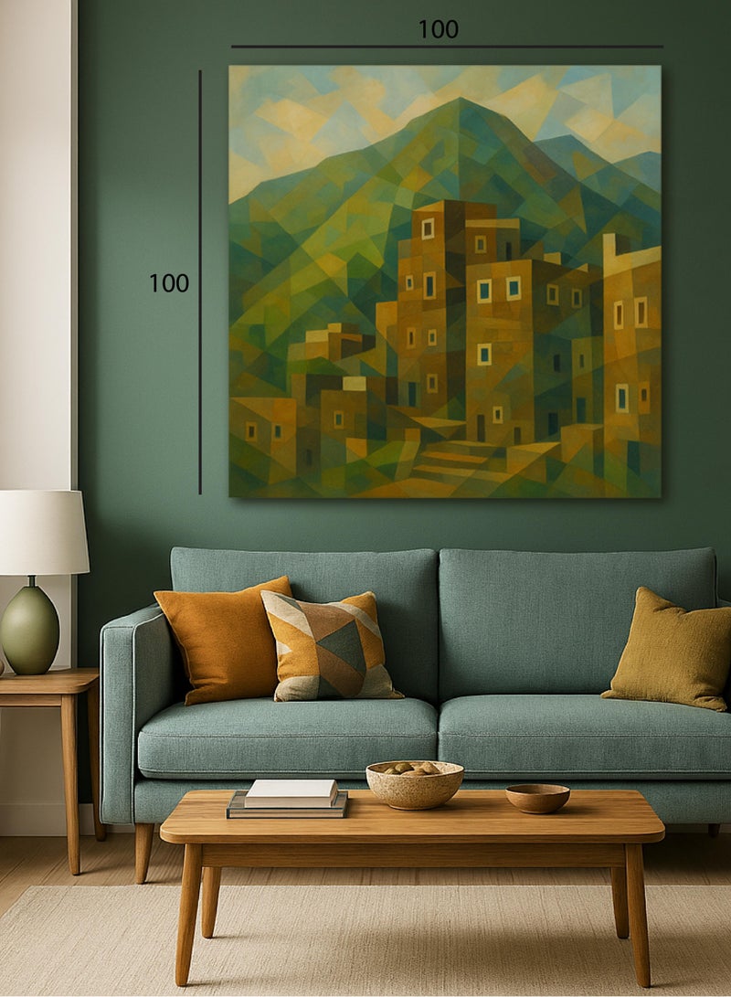 tethkar A canvas painting depicting the historic village of Rijal Almaa.  - Image 4