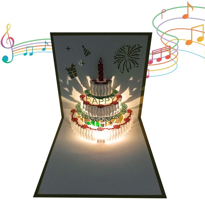 Birthday Cards: 2 Pieces Eco-Friendly Paper LED Light Music Card - Delicate Cut Design Blank Greeting Card for Kids Birthday Party Gifts - Image 1