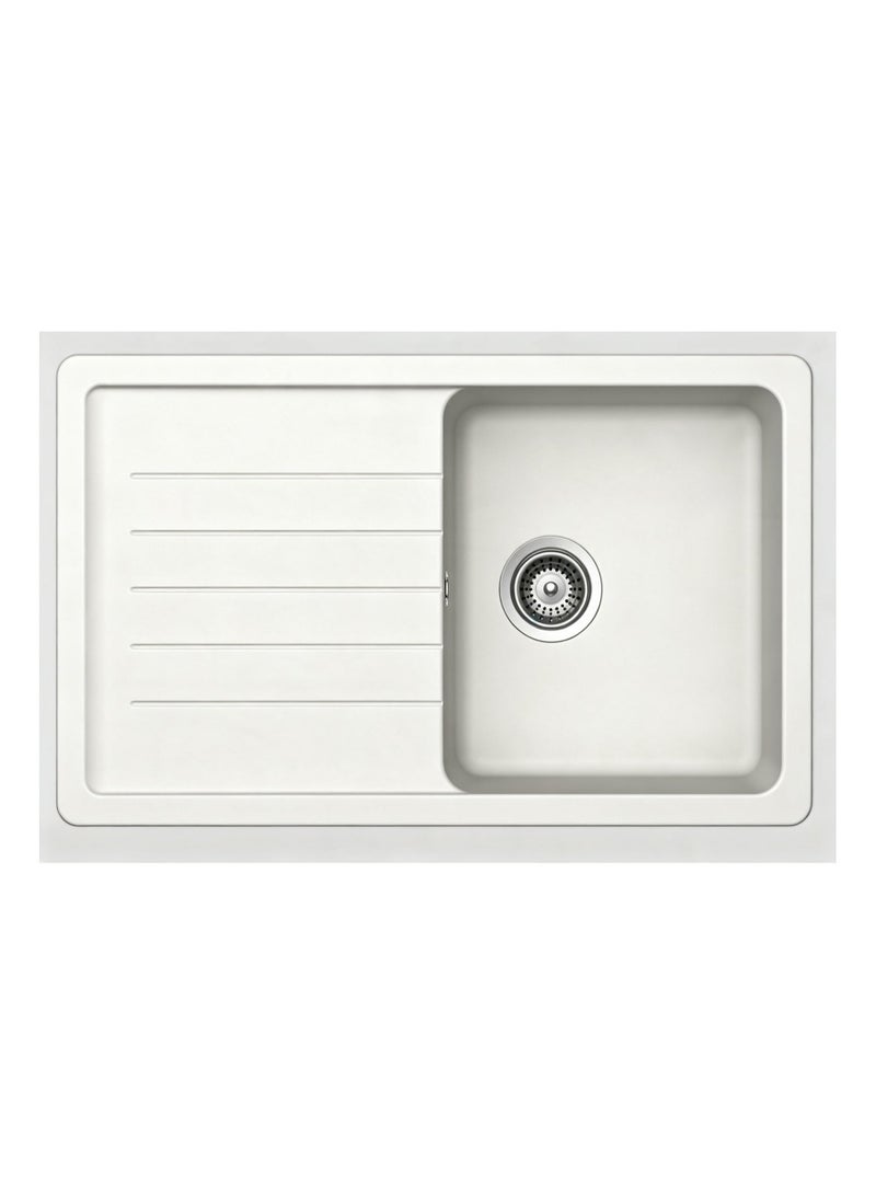 ELITE ADL-8650GA Top Mount Granite Kitchen Sink – White Single Bowl Sink with Drainboard, 86cm - Image 1