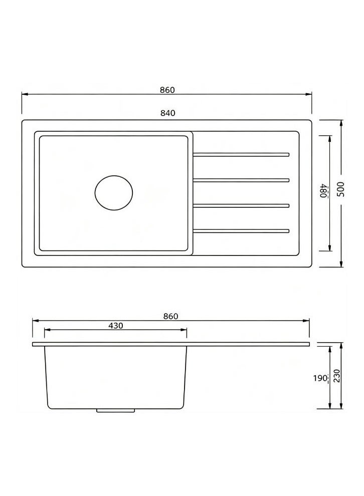 ELITE ADL-8650GA Top Mount Granite Kitchen Sink – White Single Bowl Sink with Drainboard, 86cm - Image 5