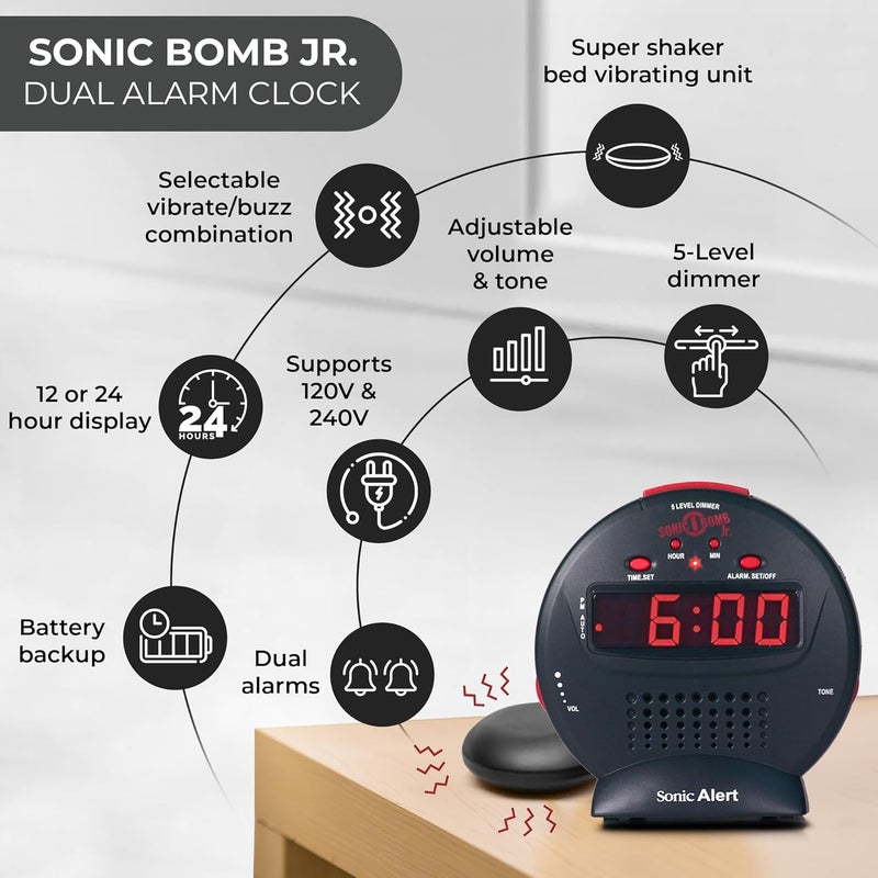 Sonic Alert SBJ525SS Vibrating Alarm Clock with Bed Shaker, Black/Red - Image 3