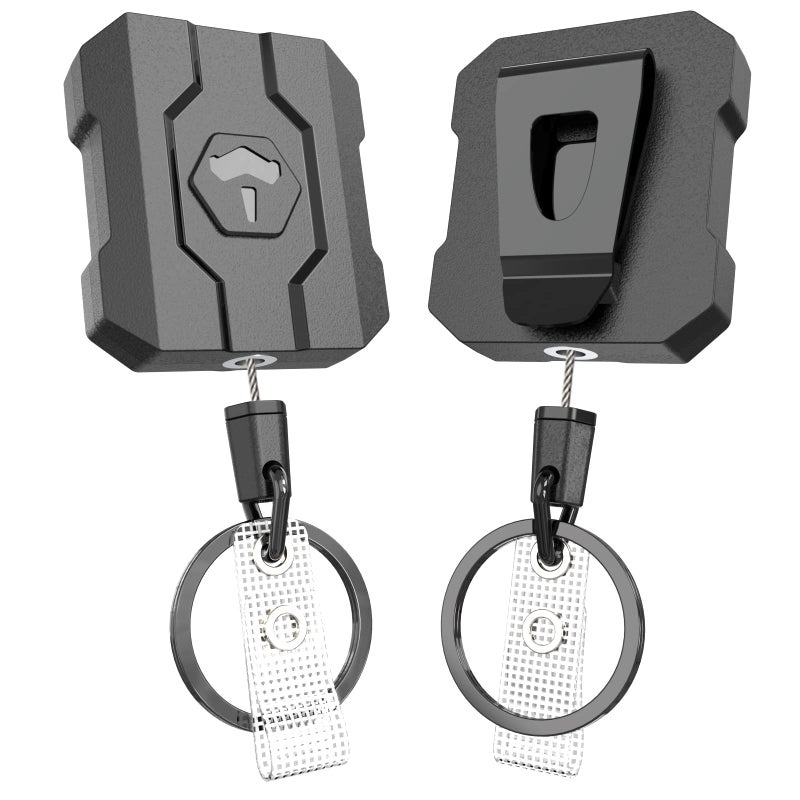 VYNCS 2 Pack Retractable Keychain Heavy Duty, Retractable ID Badge Clip Reel, Badge Holder with Belt Clip, 31.5” Steel Cord, 10 oz Rebound - Image 1