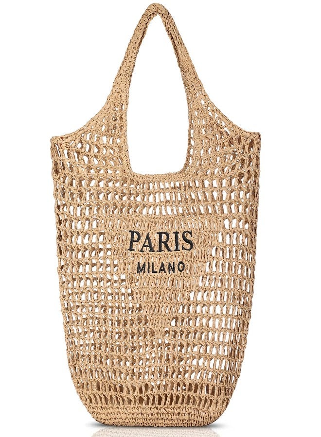 Pleneal Straw Beach Bags for Women - Women Beach Handmade Woven Tote Bag, Summer Mesh Hollow Shoulder Bag for Holiday Market - Image 1