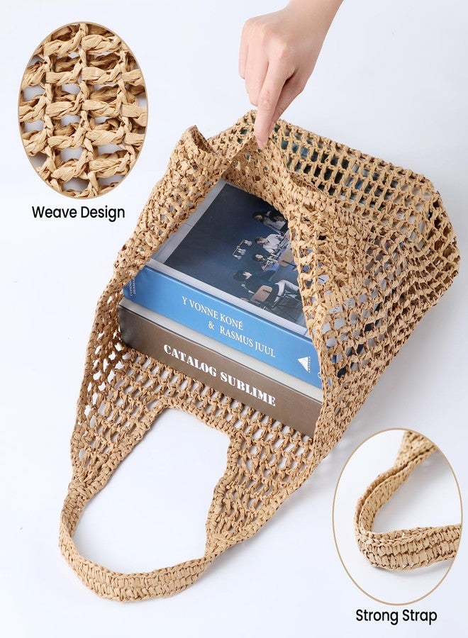 Pleneal Straw Beach Bags for Women - Women Beach Handmade Woven Tote Bag, Summer Mesh Hollow Shoulder Bag for Holiday Market - Image 5