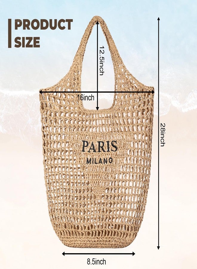 Pleneal Straw Beach Bags for Women - Women Beach Handmade Woven Tote Bag, Summer Mesh Hollow Shoulder Bag for Holiday Market - Image 3