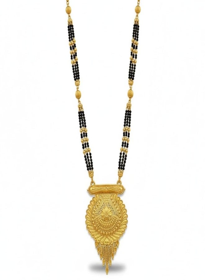Swaroop Designer Gold Plated 30 Inch Long Black Bead Lamba Vala Maharashtrian 2 Vati Designe Heavy Chain Mani Mangalsutra - Image 1