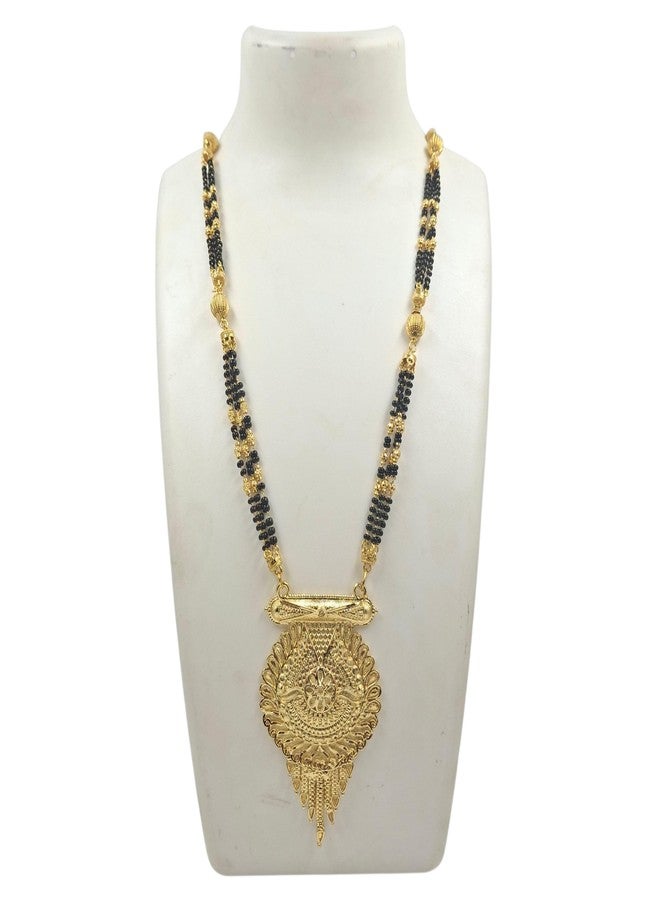 Swaroop Designer Gold Plated 30 Inch Long Black Bead Lamba Vala Maharashtrian 2 Vati Designe Heavy Chain Mani Mangalsutra - Image 2