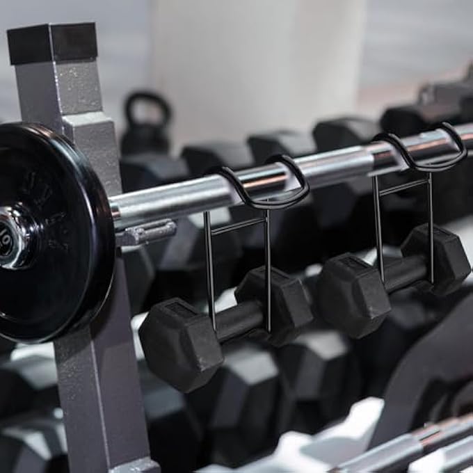 rayihni خطافات تعليق دمبل ثقيلة التحمل، سعة 225 رطل موصلات أمان لتمرين ضغط الدمبل، ملحقات آمنة لرف الدمبل في صالة الألعاب الرياضية لتمرين الصدر بالبار - Image 5