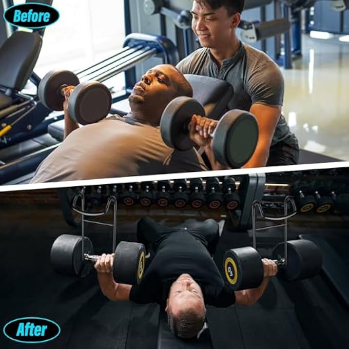 rayihni خطافات تعليق دمبل ثقيلة التحمل، سعة 225 رطل موصلات أمان لتمرين ضغط الدمبل، ملحقات آمنة لرف الدمبل في صالة الألعاب الرياضية لتمرين الصدر بالبار - Image 2