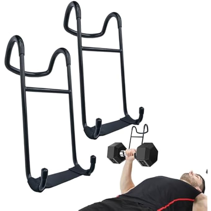 rayihni خطافات تعليق دمبل ثقيلة التحمل، سعة 225 رطل موصلات أمان لتمرين ضغط الدمبل، ملحقات آمنة لرف الدمبل في صالة الألعاب الرياضية لتمرين الصدر بالبار - Image 1