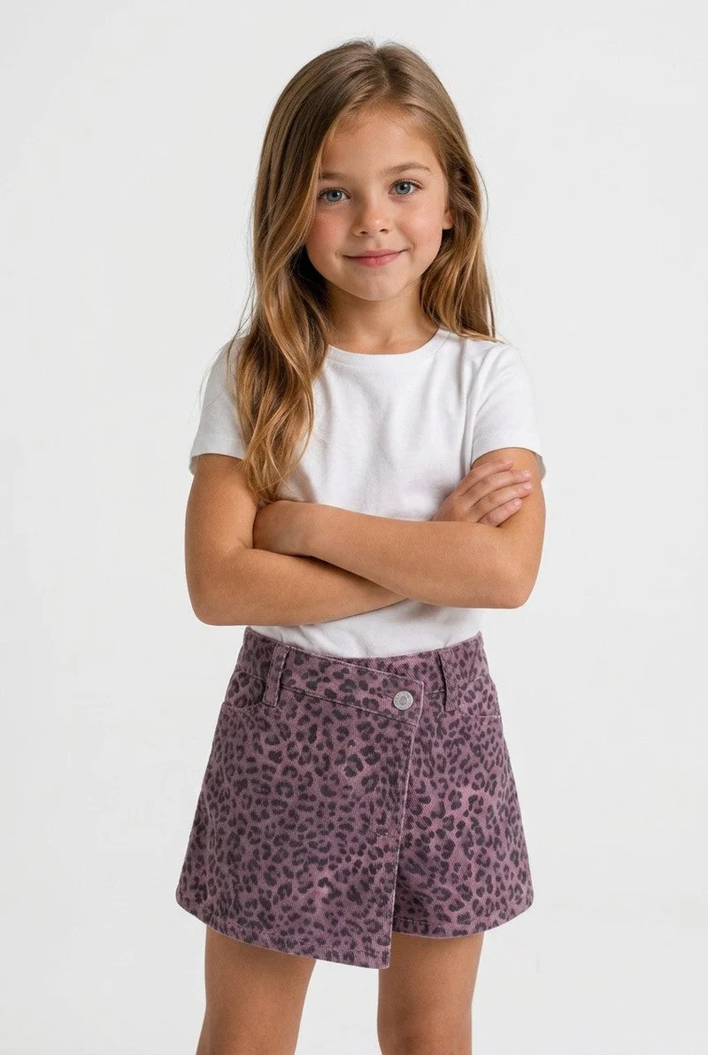 او في اس OVS Pink Animal-Print Slim-Fit Pure Cotton Shorts For Girls