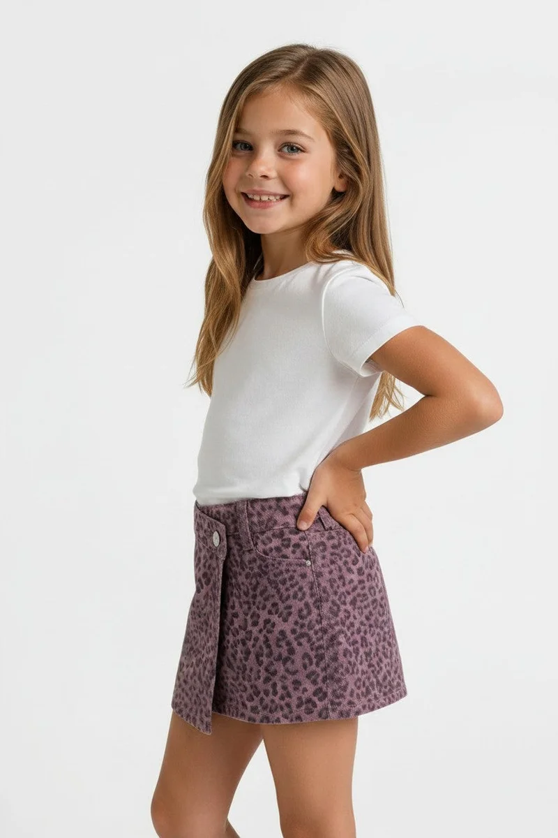 او في اس OVS Pink Animal-Print Slim-Fit Pure Cotton Shorts For Girls