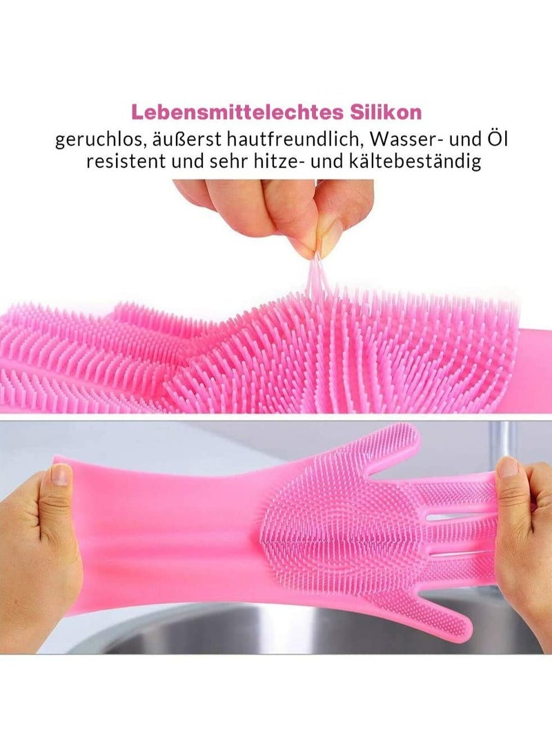 ON MART Silicone Gloves With Wash Scrubber Waterproof Dishwashing Cleaning Rubber Gloves Heat Resistant Ideal for Hygienic Cleaning of Kitchen, Glove, Household, Washing Pets, Toilet, Washing Car (Pink) - Image 2