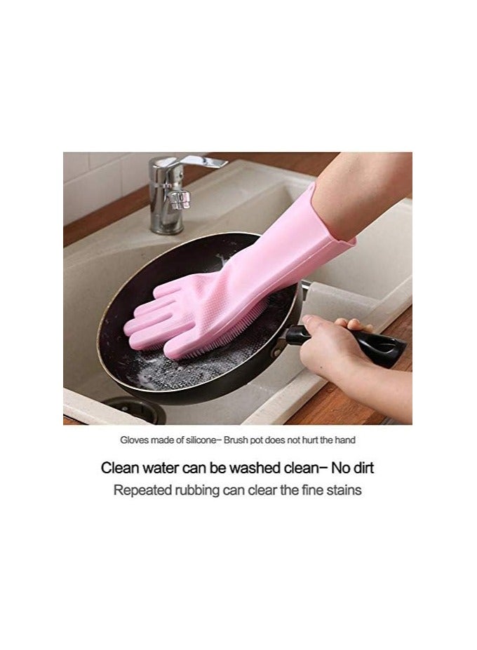 ON MART Silicone Gloves With Wash Scrubber Waterproof Dishwashing Cleaning Rubber Gloves Heat Resistant Ideal for Hygienic Cleaning of Kitchen, Glove, Household, Washing Pets, Toilet, Washing Car (Pink) - Image 4