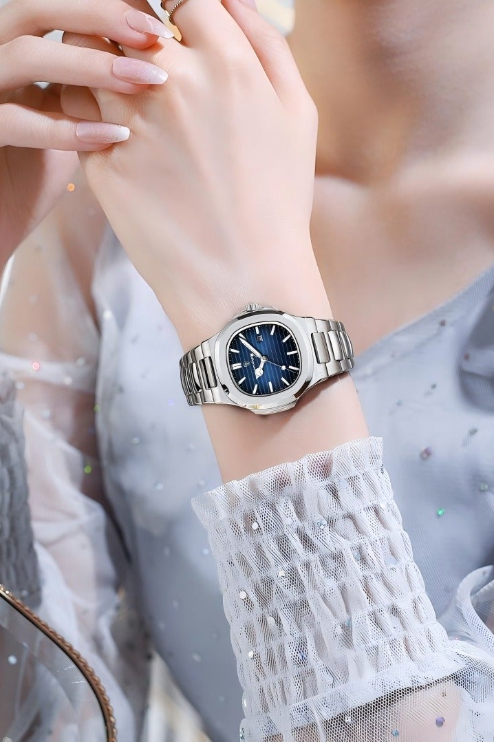 پوداجار الفولاذ المقاوم للصدأ حزام زوجين الكوارتز ووتش مجموعة، الفاخرة مضيئة للماء التقويم ووتش هدية للرجال النساء - Image 4