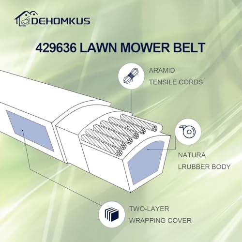DEHOMKUS 429636 197253 Mower Deck Belt Replacement for Craftsman Husqvarna Poulan AYP 532429636 532197253 598559101 592855001 YS4500 T2200 DLS 3500 YTH18542 YTA18542 - 1/2"X101" - Image 2